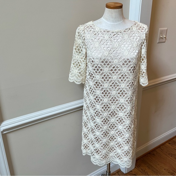 JAX (Black Label) – Cream/Off White Over Tan Crochet Lace Overlay Special Dress - Picture 1 of 17